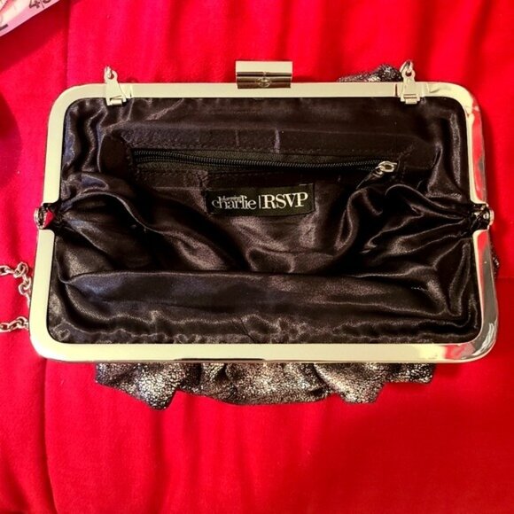 Vintage Silver Glitter Evening Bag W/ Chain Strap By Charlie RSVP - Picture 6 of 6